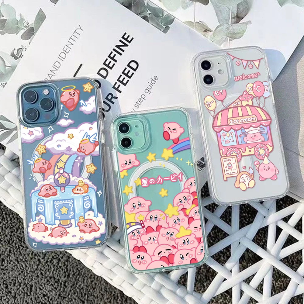 Lovely Pink K-Kirbys Magnetic Phone Case for Samsung Galaxy S25 S24 S23 S22 S21 S20 FE Edge Plus Ultra 5G Soft Clear TPU Cover