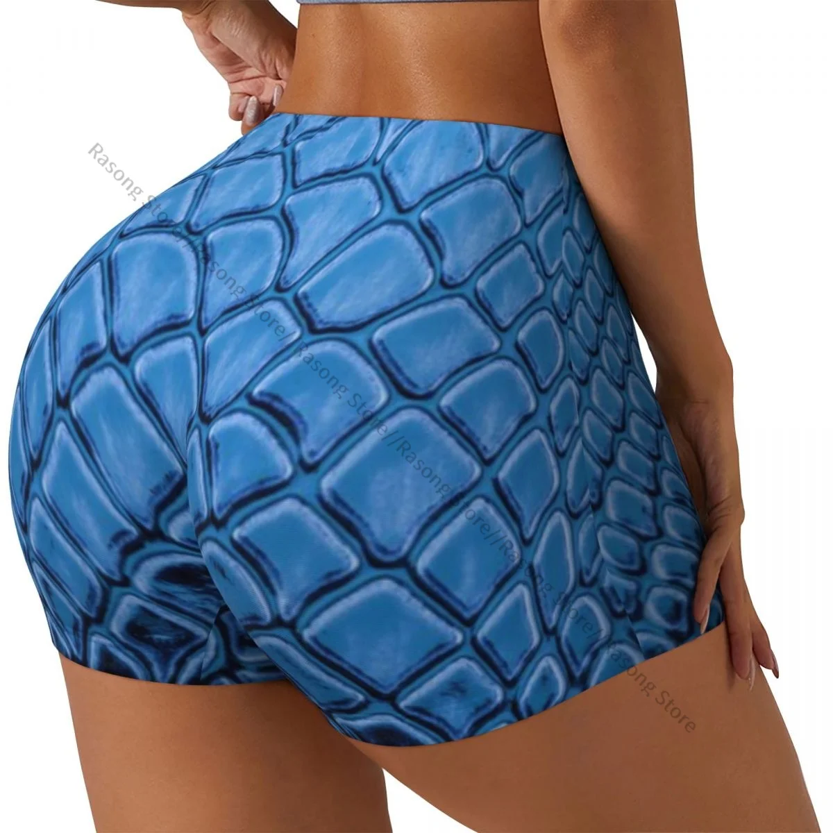 Spandex Yoga Shorts for Women Exotic Snake Skin Pattern Workout Booty Shorts