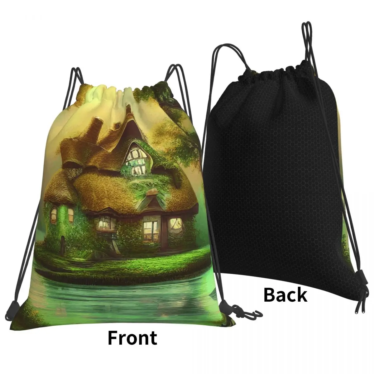 Fantasy House In A Greenery Scene Backpacks Portable Drawstring Bundle Pocket Sports Bag Book Bags for Man Woman School