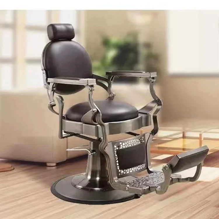 High End Beauty Hair Salon Furniture Black Barber Chair Heavy Duty Retro Beauty Salon Chair for Barber Shop