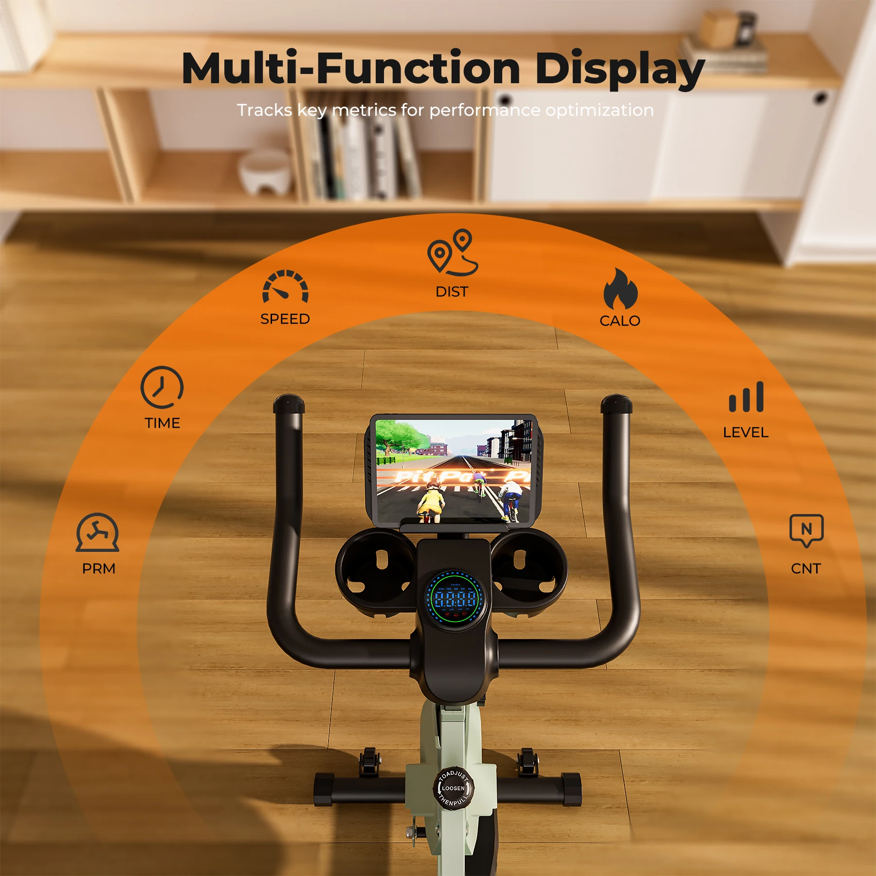 Superun Heimtrainer mit magnetischer Steuerung, großer Tablet-Halter, bequemer Sitz, Indoor-Radfahren, Cardio-Fitness-Fahrrad – Detail 4