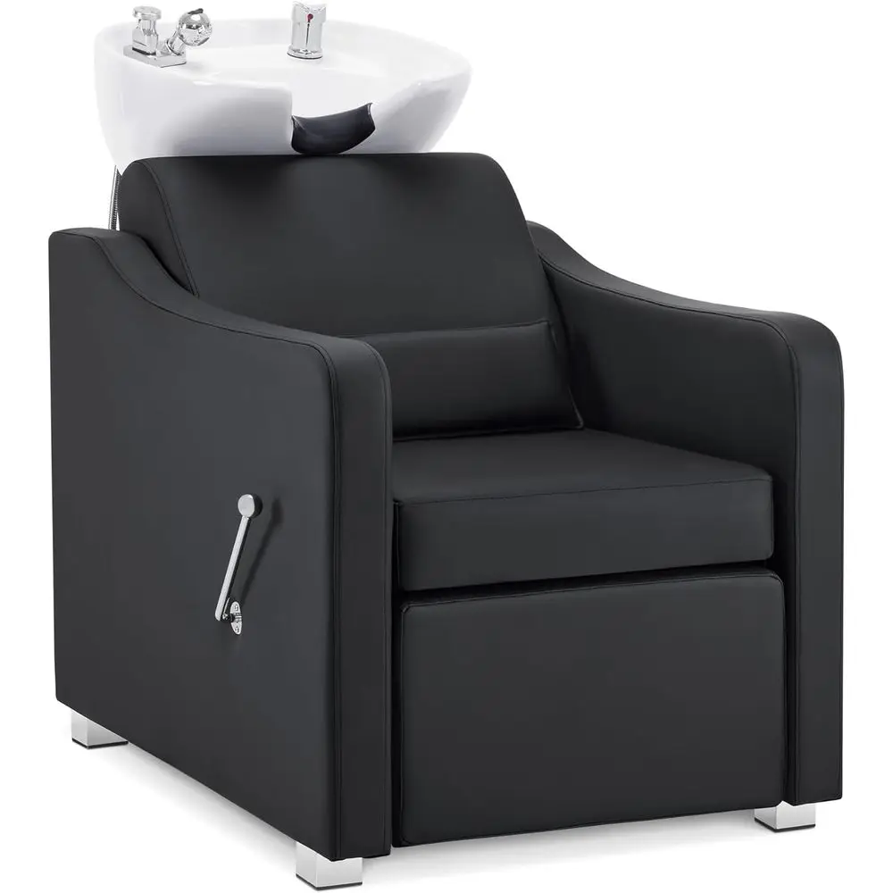 

Adjustable Black Porcelain Hair Wash Station with Chair for Salon and Spa