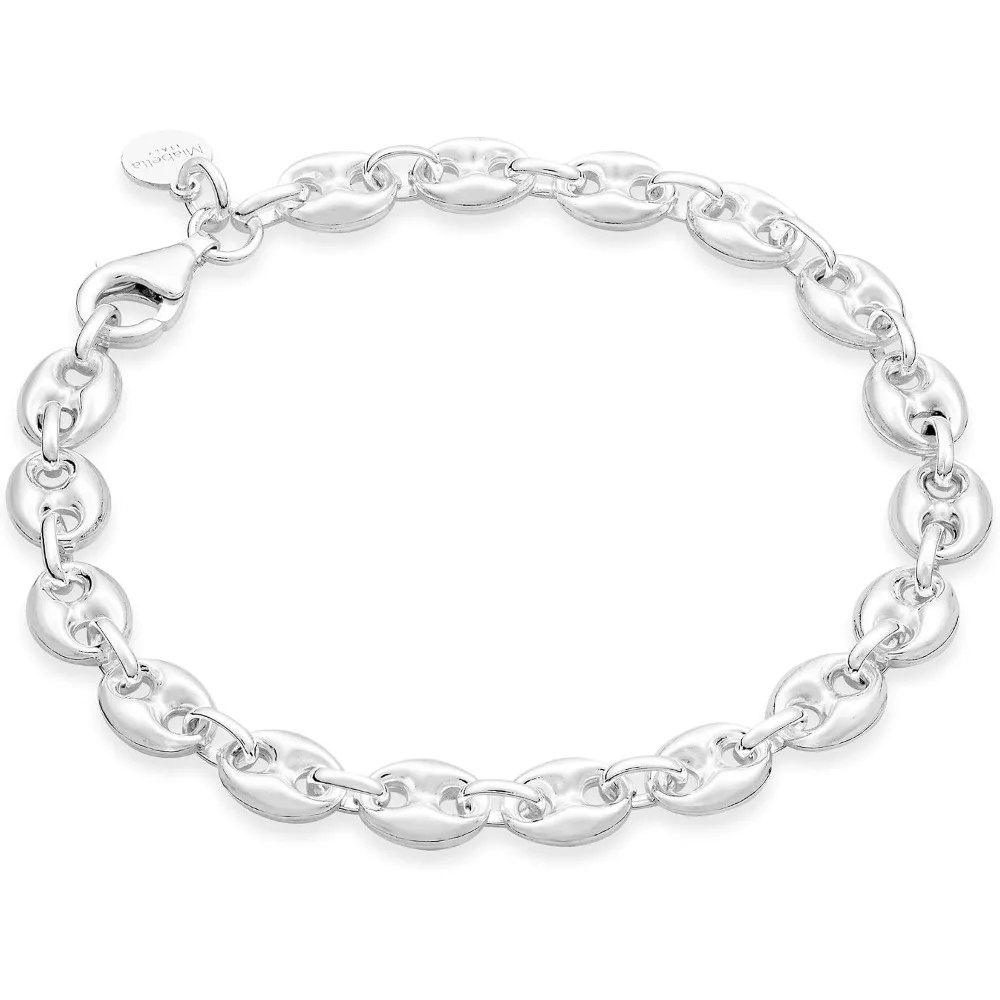 Sterling Silver Puffy Mariner Link Chain Bracelet for Women