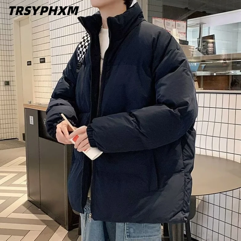 Winter new thick cotton jacket, men's trendy couple outfit, bread jacket, loose and handsome stand up collar cotton jacket