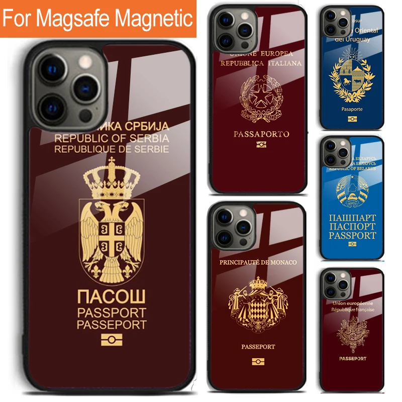 Algerian Russia Serbian Passport Phone Case For iPhone 16 15 14 13 12 11 Pro Max Plus Magsafe Magnetic Wireless Charging Cover