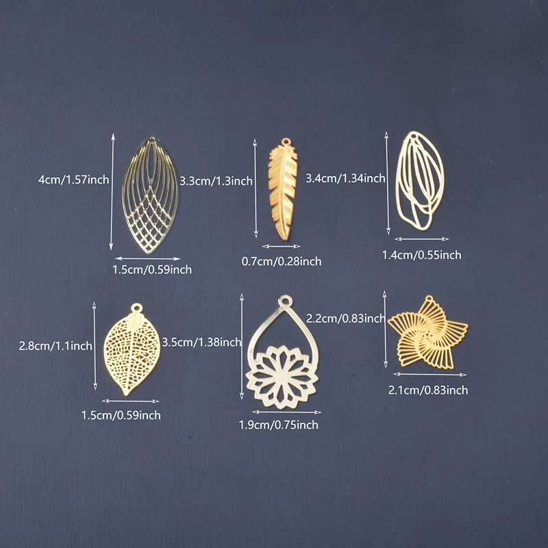 10pcs Brass Filigree feather charms Golden DIY Jewelry Making  Black Big Leaf Charms pendant  Jewelry Findings