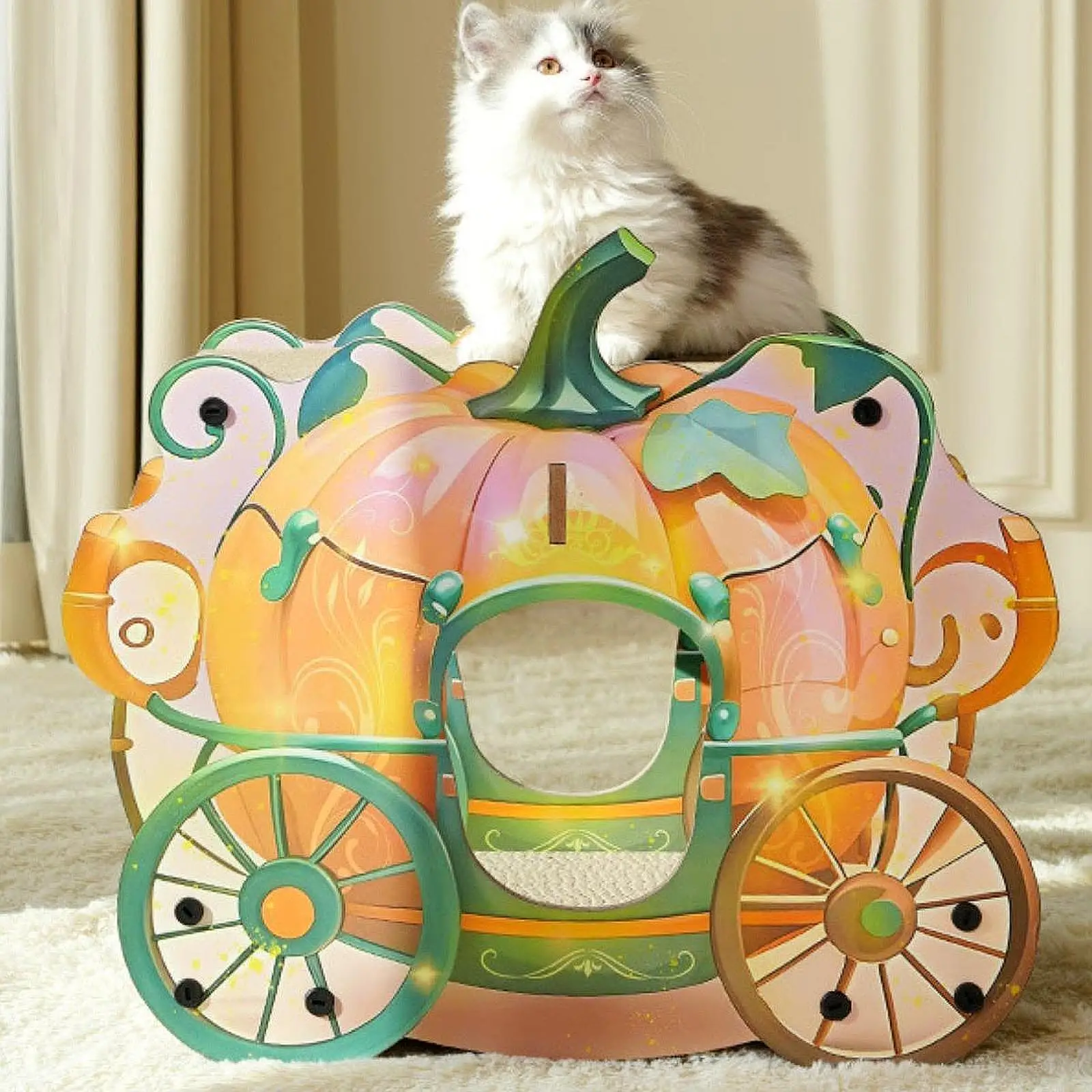 Tiragraffi per gatti Lettino per animali domestici portatile a due strati Resistente all'usura Casetta per gatti nascondiglio per quattro stagioni per gattini