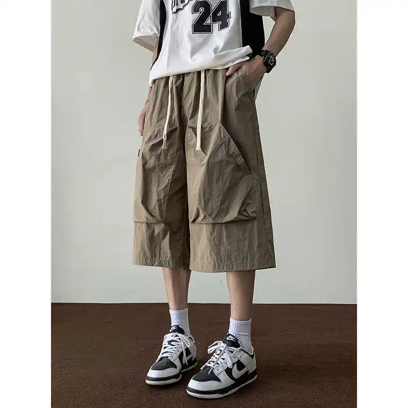 

Мужские шорты с большими карманами, летние, тонкие, в стиле ретро, свободные, быстросохнущие, спортивные, укороченные, 2026