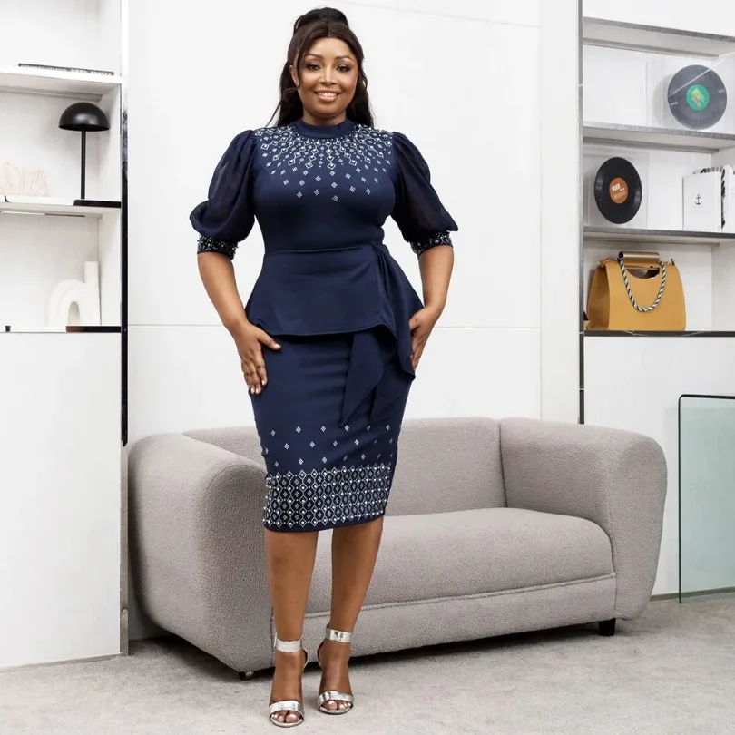 ที่กําหนดเองแอฟริกันชุดราตรีสําหรับผู้หญิงฤดูใบไม้ผลิ 2024 Elegantแอฟริกันครึ่งแขนโพลีเอสเตอร์BodyconชุดDashikiแอฟริกัน