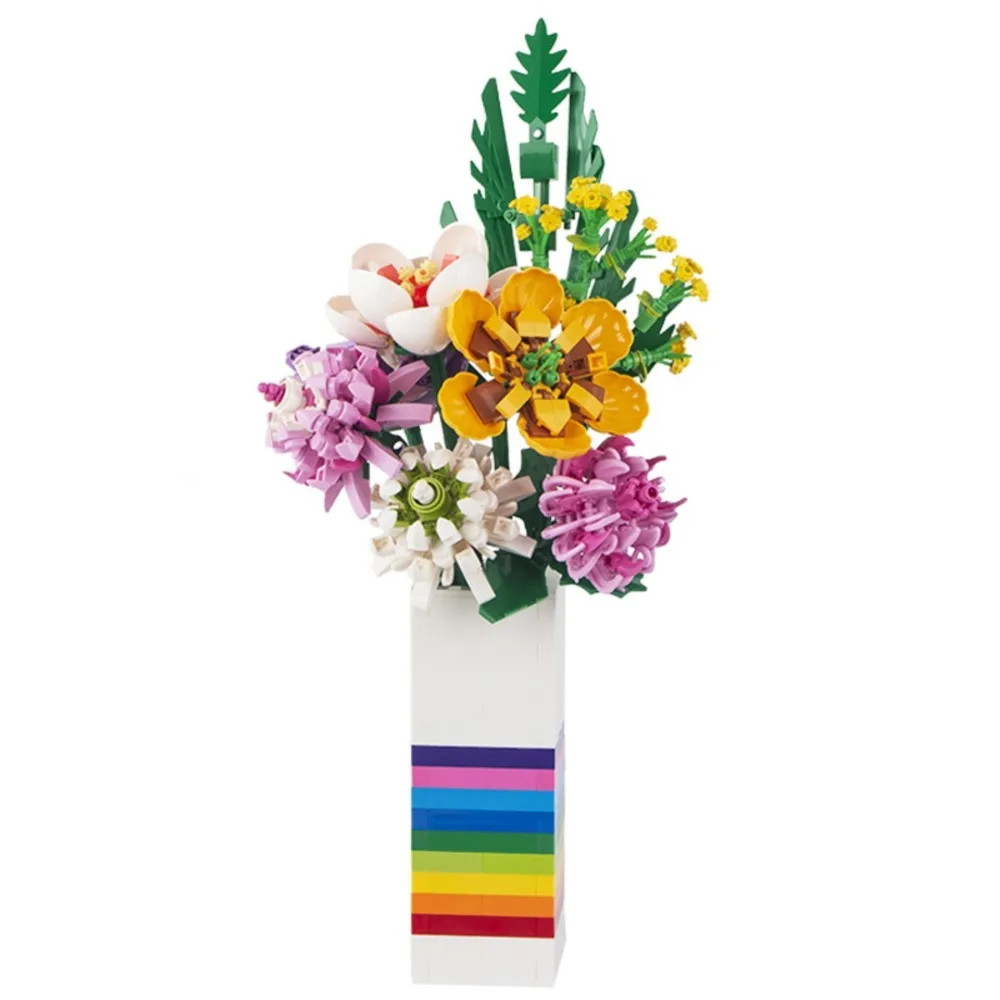 MOOXI Creative 115Pcs MOC Brick Flower Bouquet Vase Compatible 10280 10313 40646 40460 40647 40461 Blocks Kids Toys Gift MOC0027