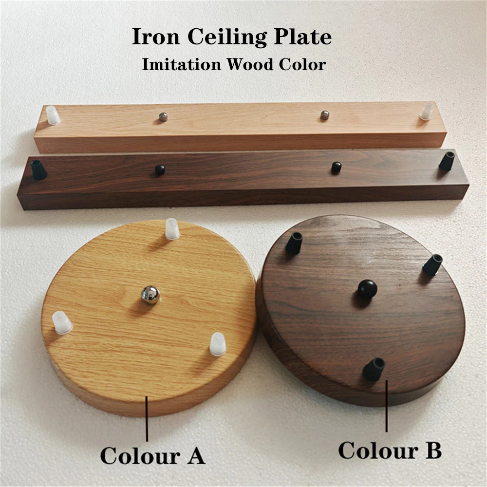 

DIY Iron Ceiling Plate Imitation Wood Color Wall Sconce Mount Light Fittings Retro Lamp Base Vintage Pendant Lamp Disc Base