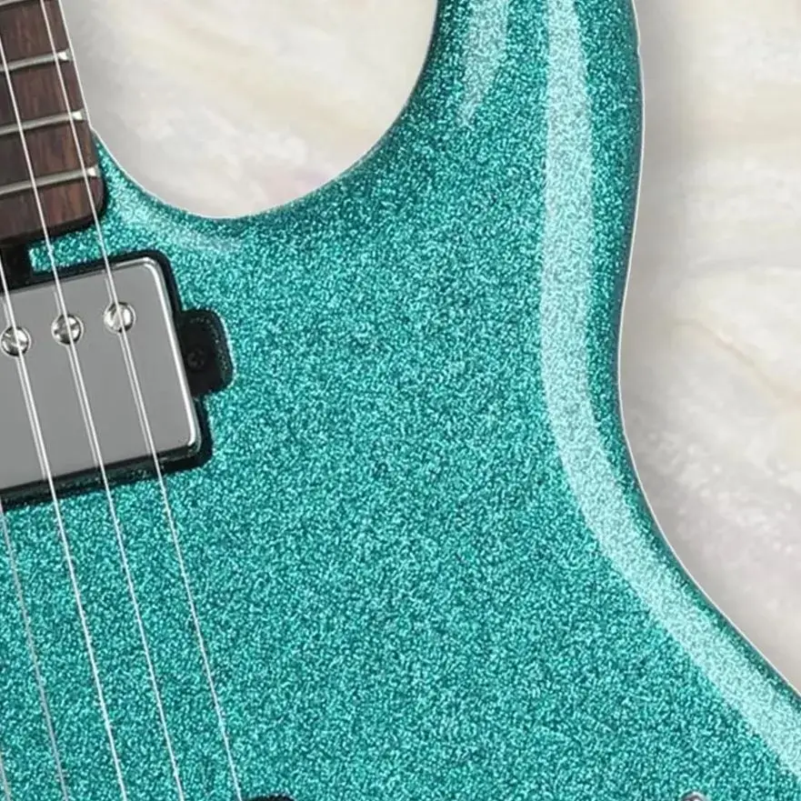 Customized Electric Guitar with Ocean Sparkle,Tremolo Bridge, Double Cutaway Body, Passive Pickups, Chrome Hardware