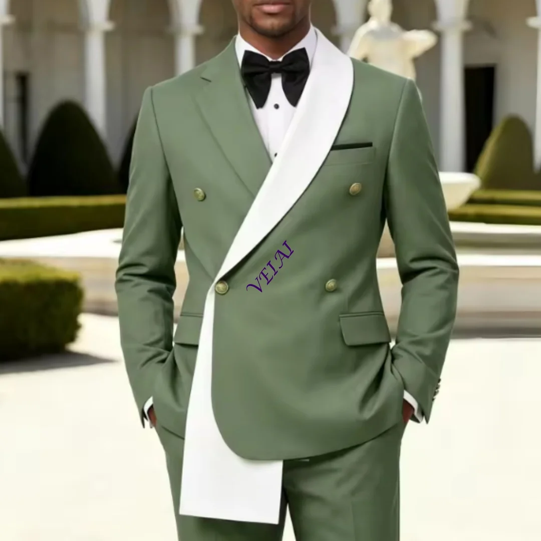 CustomizedBreasted Wedding Suits 2 Pieces Asymmetric Neck Slim Fit Blazer Set for Groom Guest Party Prom Banquet (Jacket + Pants