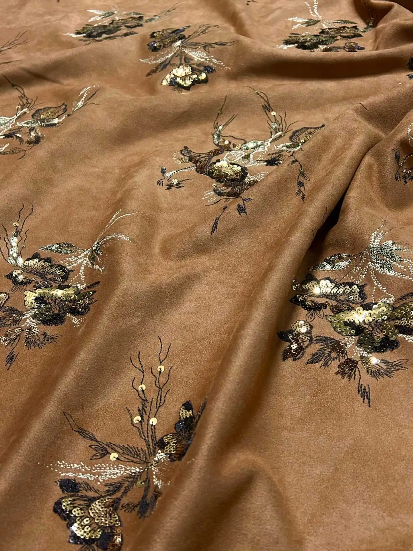 

High-end chip embroidery suede fabric for making bags, vests, jackets, half-length skirts, and embroidered clothing fabric