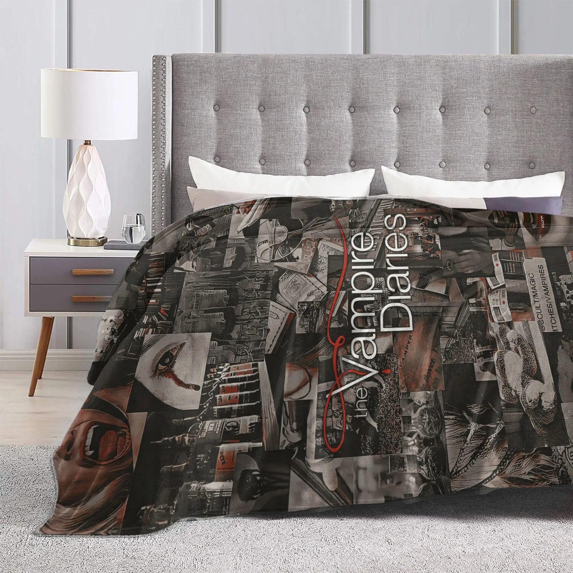 Vintage Grunge Portrait The Vampire Diaries Soft Warm Blanket  Students Plush Throw Blanket Bed Flannel Bedspread Sofa Bed Cover