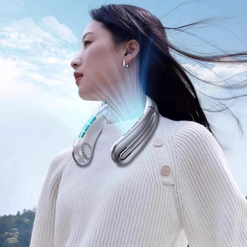 8コアアイスネックファン - 50dBサイレントウェアラブルAC、48時間ランタイム3秒の急速冷却技術、ジム/旅行用 無限速度調整