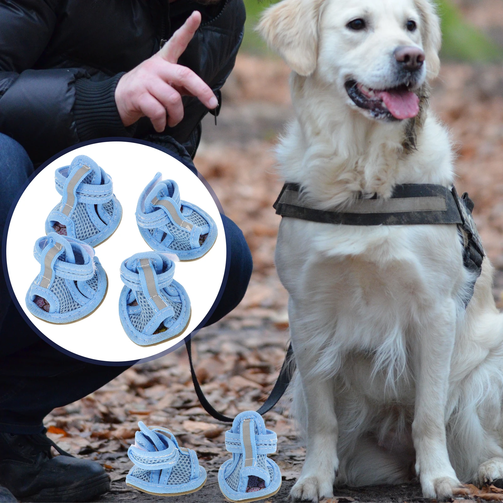 

4 Pcs Dog Shoes Breathable Mesh Pet Sandals Small Toy Adjustable Boots Outdoor Anti-slip Summer Ventilated Sole Easy Pet