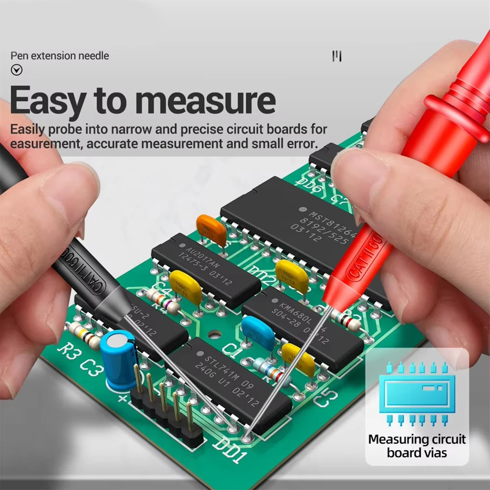2 Stück Isolationsdurchdringende Multimeter-Testspitzen, Verlängerungs-Rückspitzen, Nadelstifte, 10A 600V, Multimeter-Testwerkzeug, Verlängerungsprüfspitzen – Detail 3