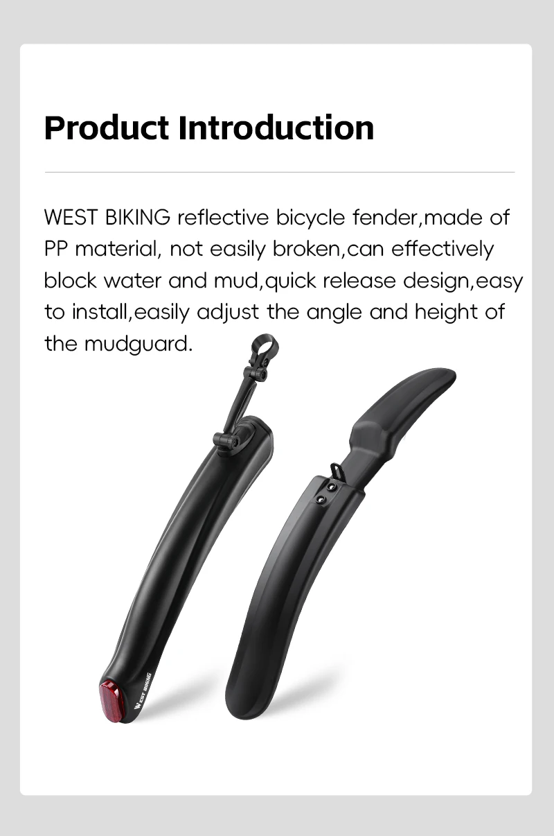 WEST BIKING Fahrrad-Schutzbleche MTB Schmutzschutz Erweiterter Schutz Winkelverstellbar für 26 27,5 Zoll Mountainbike Straßenfahrrad Faltrad Teile – Detail 2
