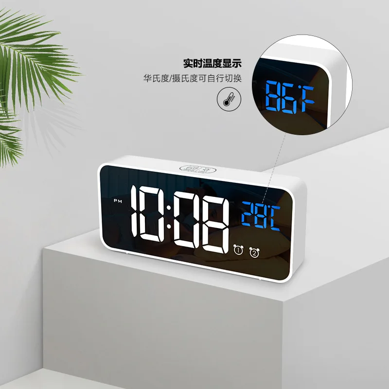 Music Alarm Clock Voice Control Touch Snooze USB Rechargeable Table Clock 12/24H Dual Alarms Teperature Wall Digital Clocks