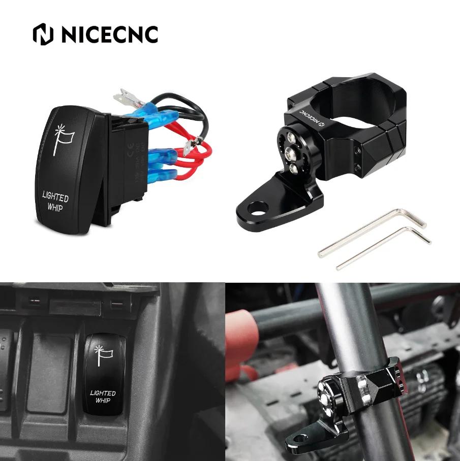 

NICECNC UTV ATV Light Flag Mount Bracket & LED Lights Switch For Polaris RZR 1000 Can-Am Maverick X3 Yamaha Universal Parts