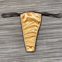 Mens Sexy Artificial Silk Briefs Bikini Low Waist Underwear Underpants Thong Men's Thong Bump Pocket Faux Silk Panties