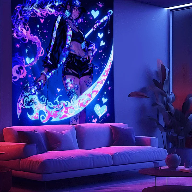 VIKAMA Magical Girl Anime Fluorescent Tapestry Bedroom Living Room Office Room Wall Decoration Easy Installation Home Decoration