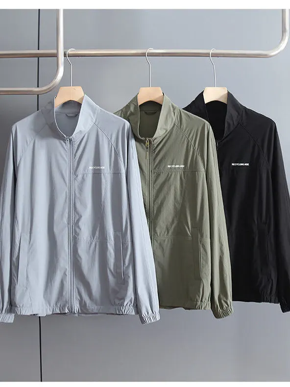 

Lightweight Breathable Summer Ice Silk Stand Collar Jaet Casual Fiing Sun Protection Outdoor Leisure Men's Faion Urban ...