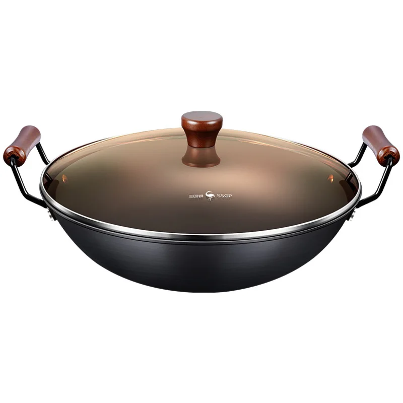 

Chinese Style Double Ear Iron Pot Household Anti Rust Non Stick Large Pot Cooked Iron Gas Stove Large Iron Wok Pan Cookware