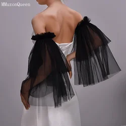 MMQ MM20 Bridal Long Sleeve Black Tulle Veil Ruffles Vintage Elasticated Sleeve Wedding Stuff For Party&Take Photo DIY Customize