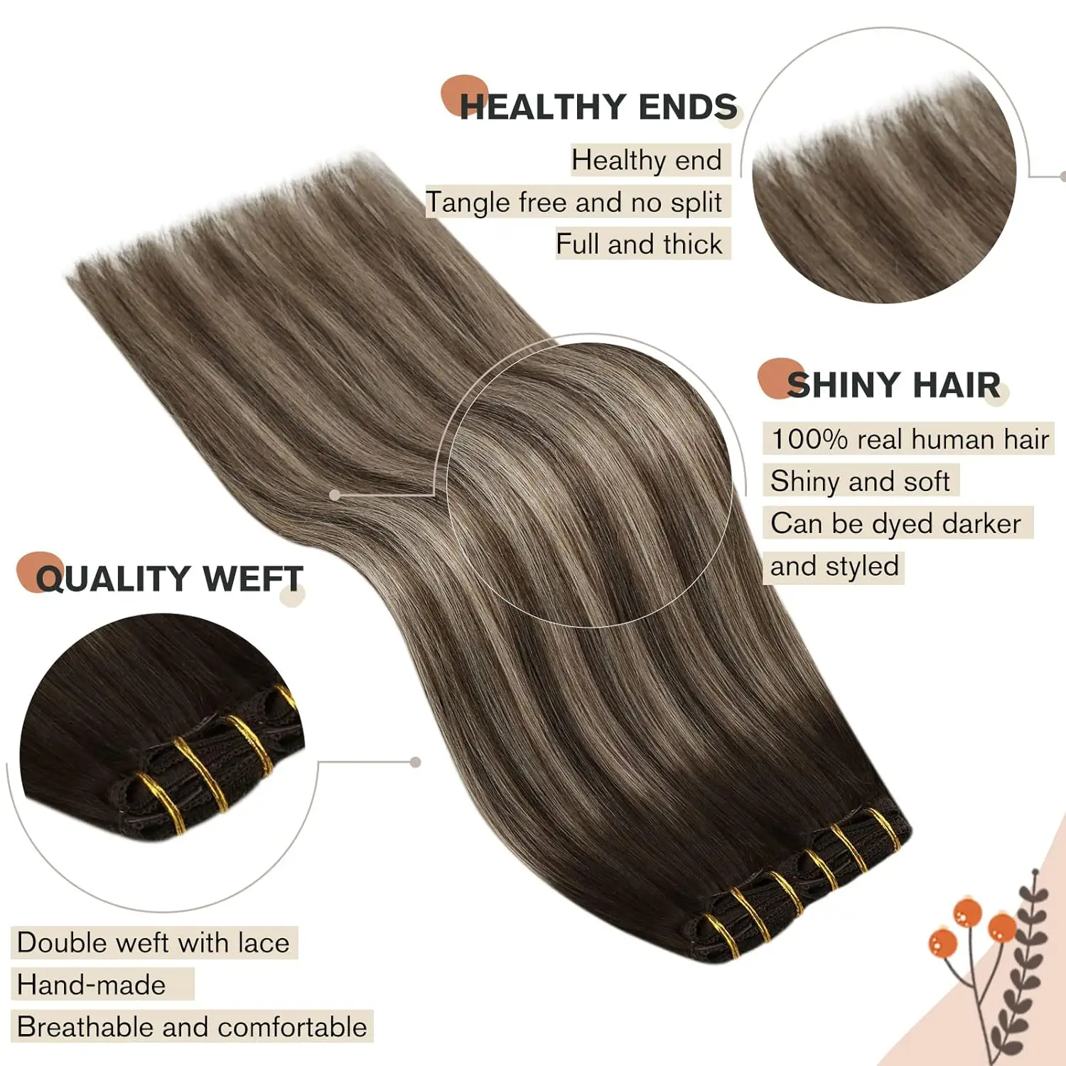 【NEW】Ugeat Clip In Human Hair Extensions Natural Hair Highlight Blonde Color Full Head Balayage Hair Extensions 5pcs/7pcs