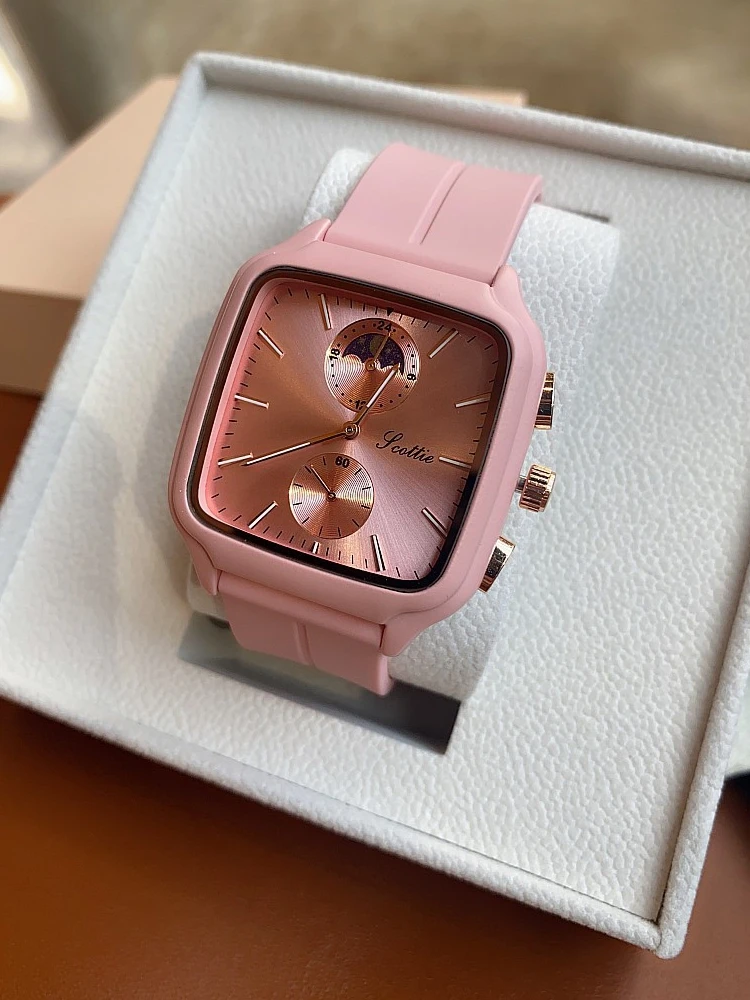 

Women'S Watch Student Style Light Luxury, New High-End Square Fashion Large Dial Women'S Silicone Watch, Pink, Premium Selection