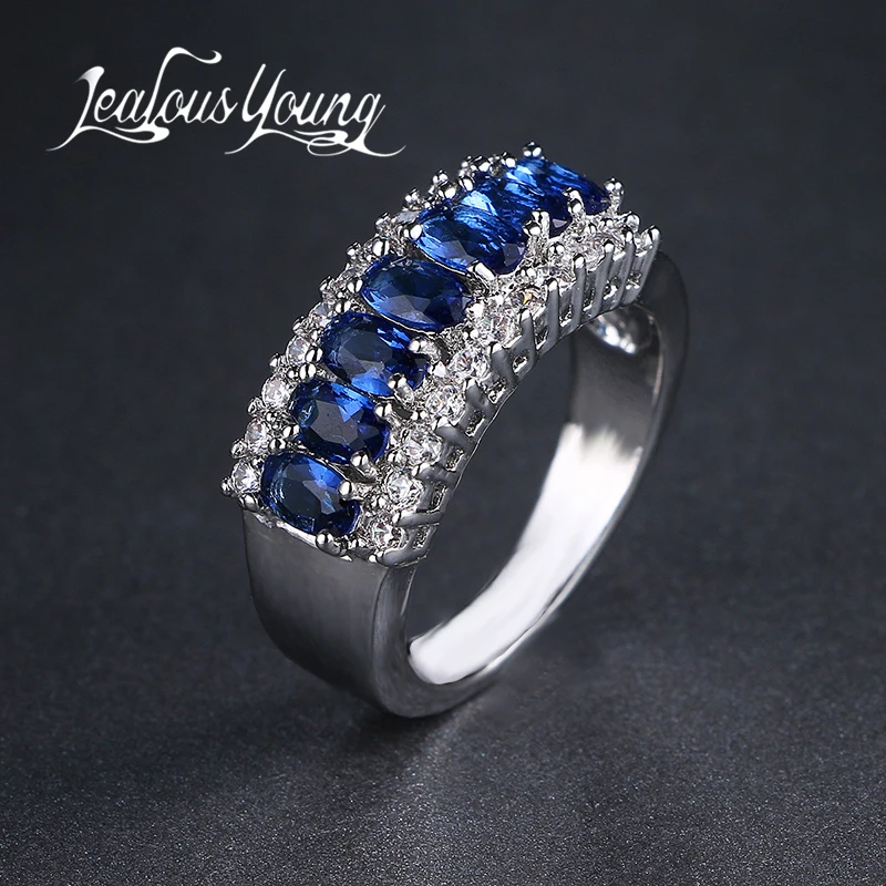 Exquisite Women Jewelry Round Cut White Blue Zirocn Wedding Rings Wholesale AR024