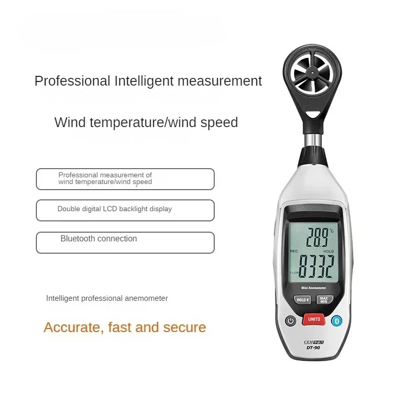 DT-90 High Precision Bluetooth Intelligent Handheld Anemometer, Wind Temperature and Speed Tester