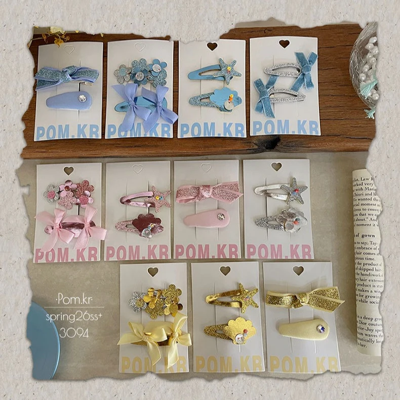 

Glitter Bow Snap Hair Clips 2Pcs Set Ocean Style Ins Sweet Side Bangs Clips For Baby Toddler Girls Daily Cute Hair Accessories