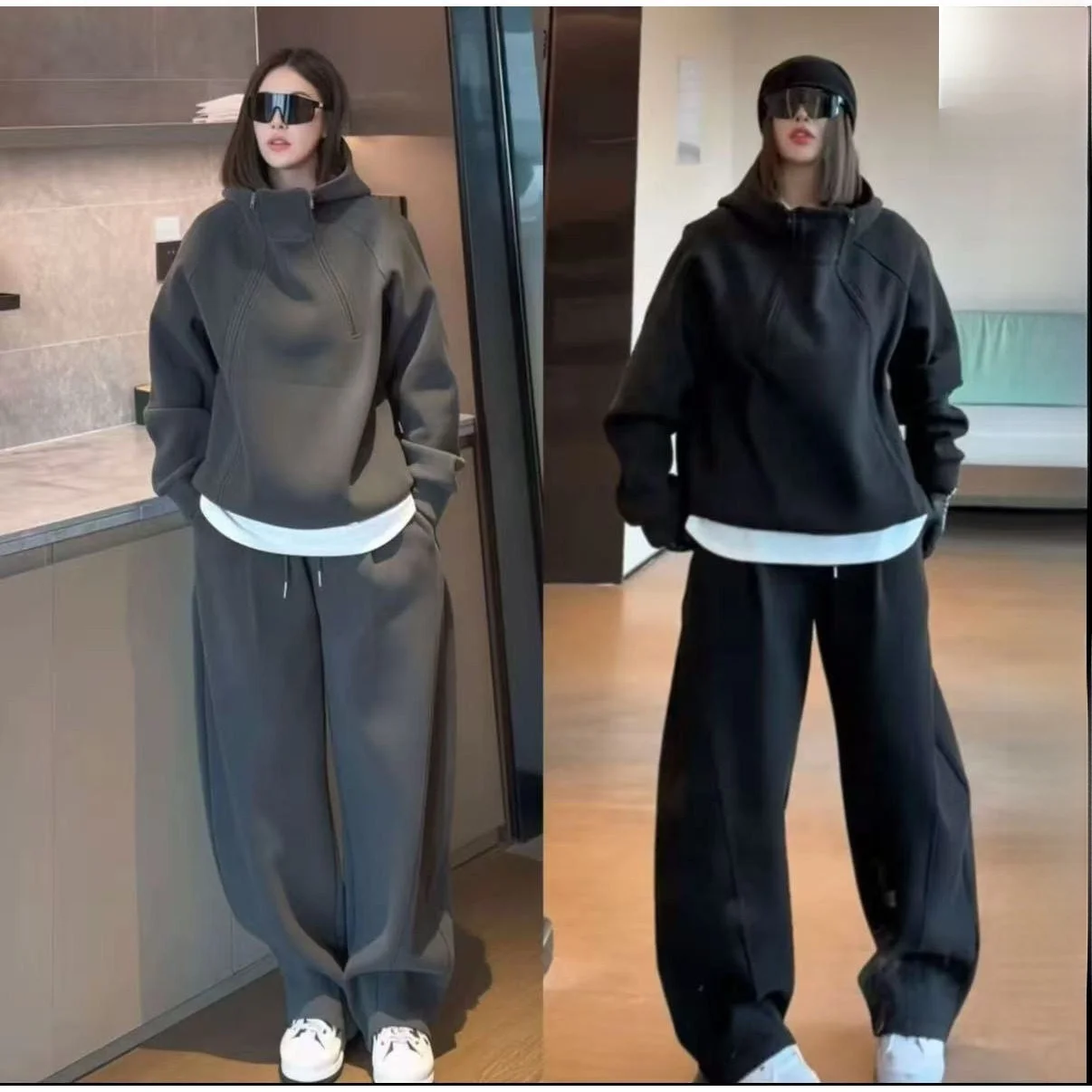 soso-premium-men's-hoodie-sweatshirt-casual-set-spring-double-zipper-loose-slimming-two-piece-set-comfortable-long-sleeve