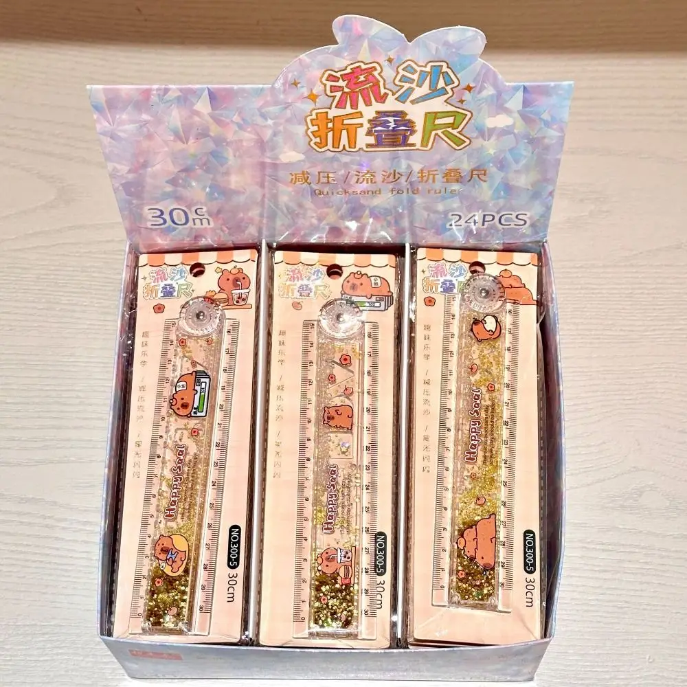 Back To School Quicksand Capybara Ruler Transparent Measuring Tools Folding Ruler Plastic Cartoon Drawing Ruler Student Use