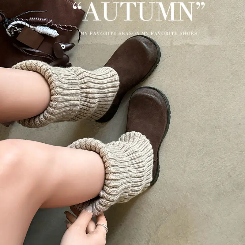 Womens Platform Boots Round Toe Cowsuede Ladies Shoes 5 CM Real Leather Thick Heeled Botas Fashion Girls Short Ankle Boots