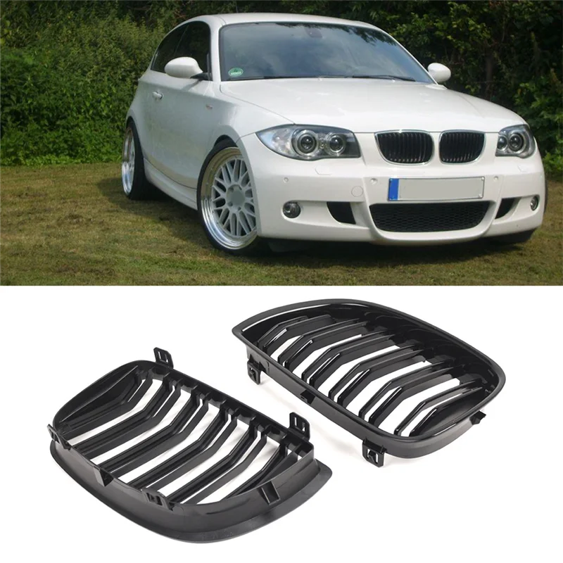 

AV36-1Pair For BMW E81 E87 1 Series E87 Pre-LCI 2004-2007 Front Kidney Grille Grill Gloss Black 51137077129 51137077130