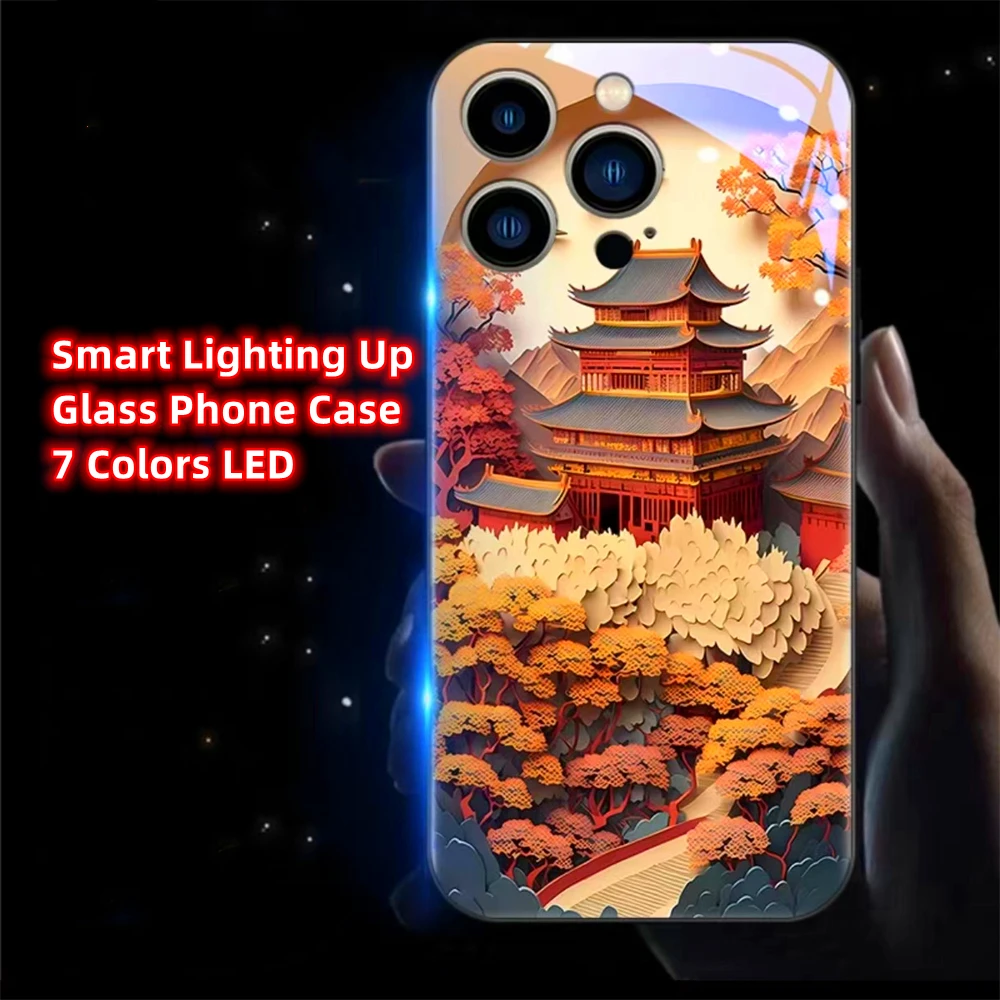 

Maple City Tower Sound Control LED Light Up Cases Luminous Glass Cover For iPhone 15 14 13 12 11 Pro Max XR XS Plus 6 7 8 SE2020