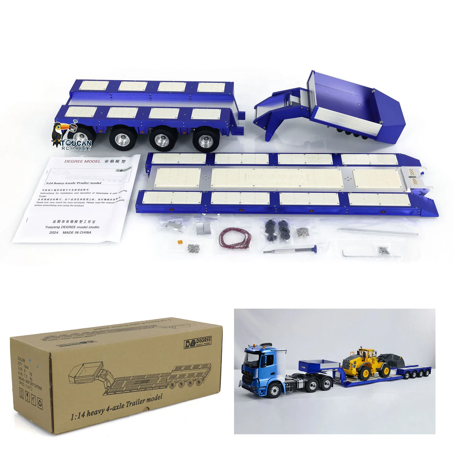 1/14 4 Axles RC Heavy Trailer DG-999 CNC Gooseneck Trailers Part Spare for Toys Radio Control Tractor Truck Vehicle Cars Model