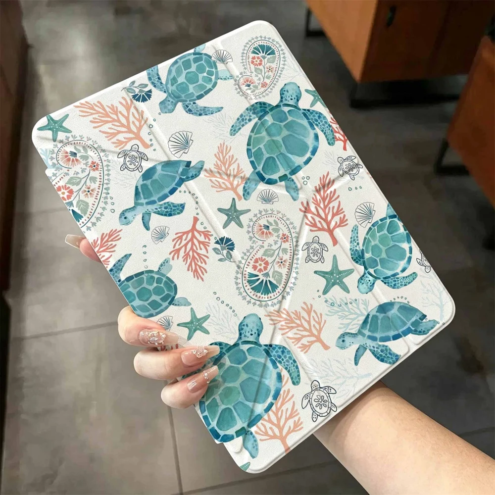 Cute Sea Turtle Watercolor For iPad mini Air Pro 13 12.9 11 10.9 10.5 10.2 9.7 8.3 7.9 inch 5 6 7 8 th Pen slot Tablet Case