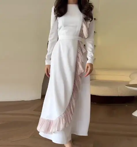 Vestidos para mujer 2025 primavera otoño nueva moda contraste Color encaje Patchwork manga larga Casual cuello redondo vestido largo