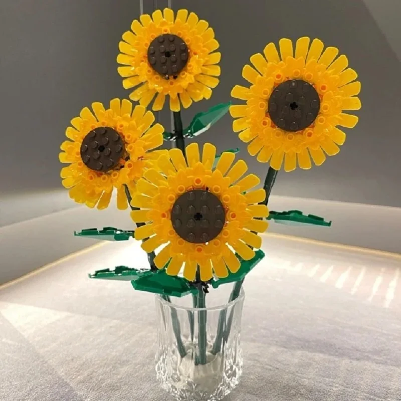 Bloques de construcción creativos de girasol para niñas, decoración de escritorio de plantas, modelo MOC, ladrillos clásicos, juguetes, regalos de