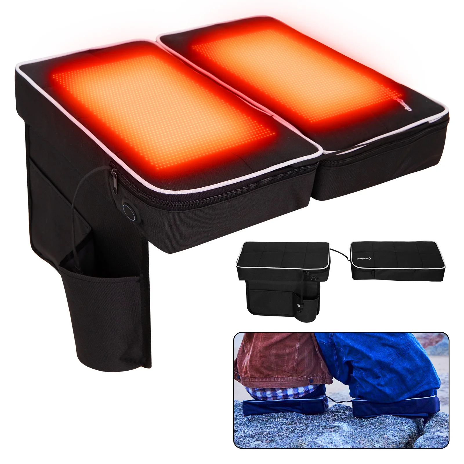 KingCamp Heated Seat Cushion Seat, Grandstand Camping Stadium, 3 Heating Levels, Foldable and Removable, Quick Heating