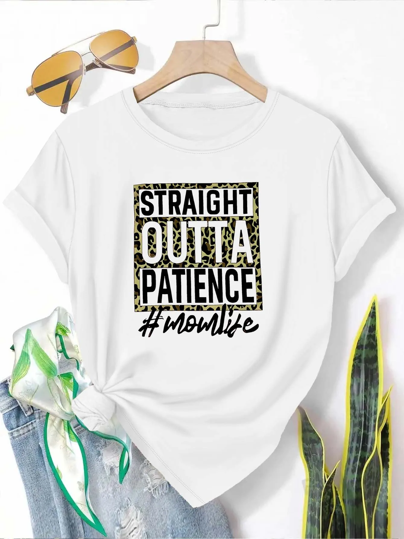 مقاس كبير "مستقيم من الصبر # تي شيرت برسومات Momlife" أنيق وعصري للأمهات الأنيقة