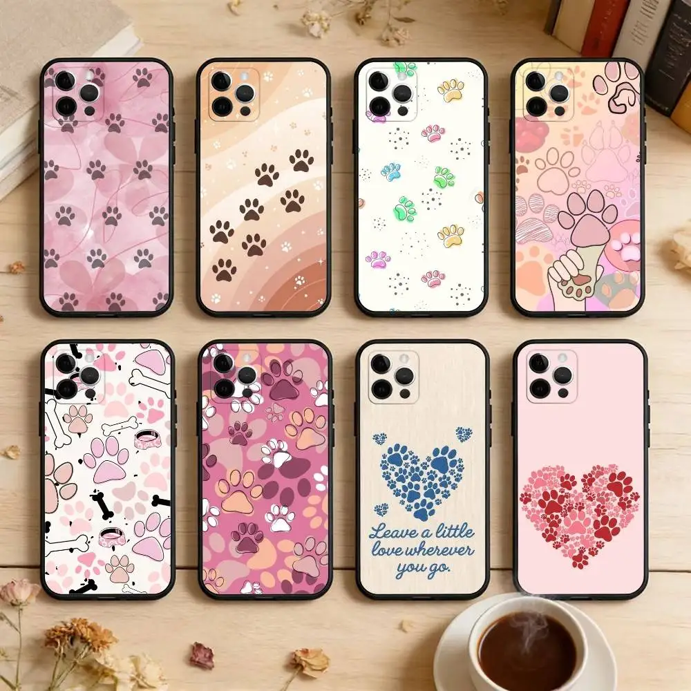 

Dog Paw Print Cute Phone Case For iPhone 17,16,15,14,13,12,11 Plus,Pro Max,XS,Soft Silicone Black Cover