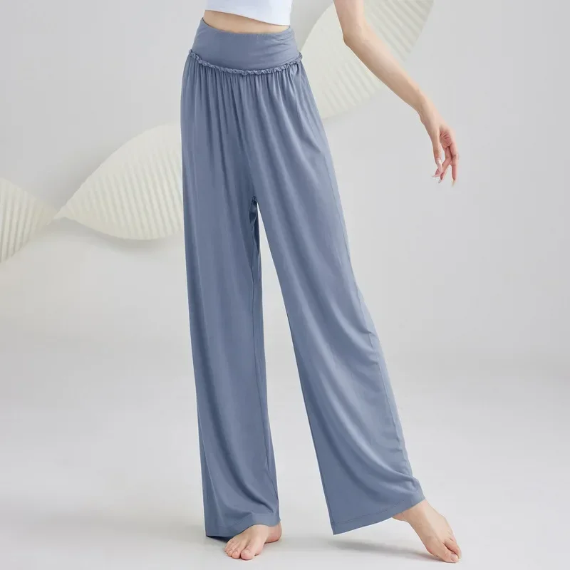 Modale drapierte Tanzhose für Damen, lockere, gerade Sommer-Übungskleidung, klassische Tanzhose mit weitem Bein, schlankmachend, modern