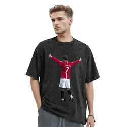 C-CR7 Washed T-Shirt Couple Soccer Star Y2K Classic Loose T Shirts Summer O-Neck Fashion Tees Pattern Plus Size Tops