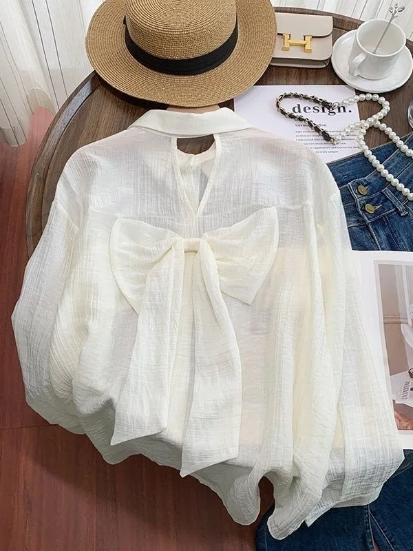 

Летняя тонкая рубашка с защитой от солнца и кондиционирующим эффектом, женская свободная рубашка с длинными рукавами, ажурным узором и завязками, верхняя одежда